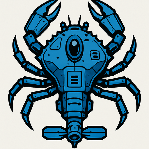 vertical top down blue king crab scifi submarine.
In-Game asset.  2d.  High contrast.  No shadows