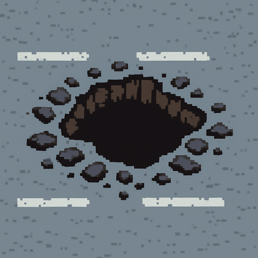 agujero de la calle hecho con pixeles.
In-Game asset.  2d.  High contrast.  No shadows