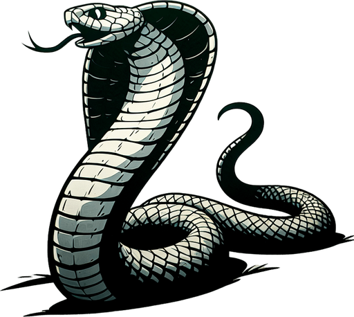king cobra.
Single Game Texture. In-Game asset. 2d. Blank background. High contrast. No shadows.