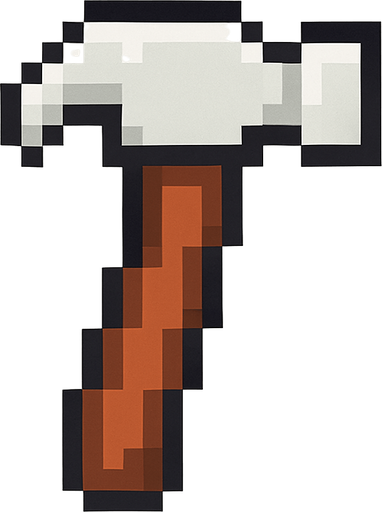 martillo, pixel art, mango marrón, cabeza blanca, mazo de construcción.
In-Game asset.  2d.  High contrast.  No shadows