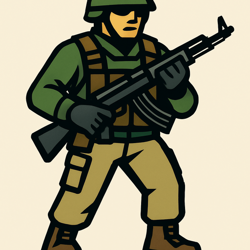 Soilder.
In-Game asset.  2d.  High contrast.  No shadows