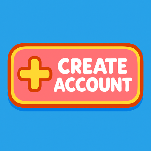 a create account button for signing up in a game supa kid friendly and modern.
In-Game asset.  2d.  High contrast.  No shadows