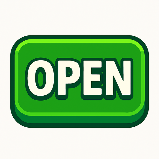 A green Open button.
In-Game asset.  2d.  High contrast.  No shadows