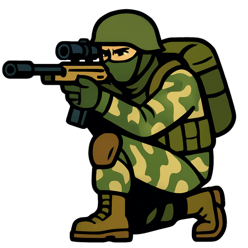 Sniper soldier.
In-Game asset.  2d.  High contrast.  No shadows