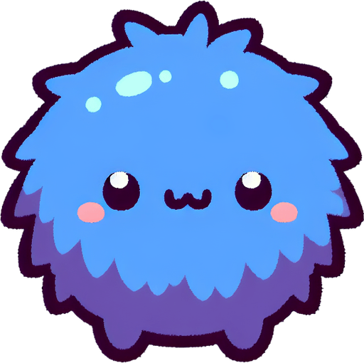 a colbalt blue furry cuddly ball of fur. little feet. No ears. cute happy face. Cartoon style. Cute art style. Simple vector style. Pastel colors, flat shaded, vector art. Single Game Texture. In-Game asset. 2d. Blank background. High contrast. No shadows