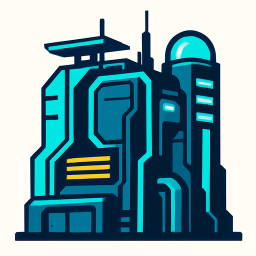 Hi-Teck buikding.
In-Game asset.  2d.  High contrast.  No shadows