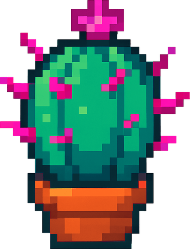 cactus with pink spines and a small pink flower on top 
8bit.
In-Game asset.  2d.  High contrast.  No shadows