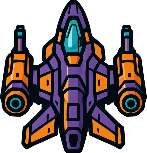 Space ship with guns.
In-Game asset.  2d.  High contrast.  No shadows
