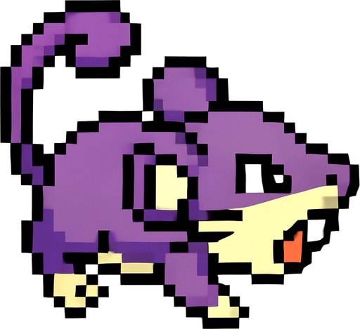 Rattata, visto desde arriba, viendo a la derecha.
In-Game asset.  2d.  High contrast.  No shadows