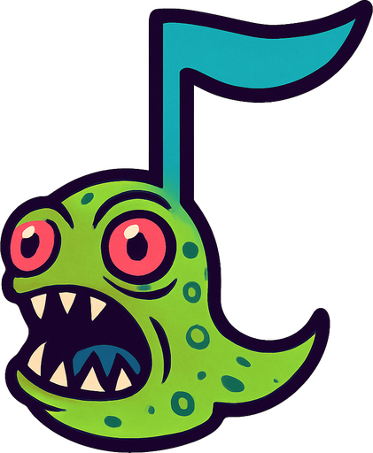 MÜZİK NOTASI ŞEKLİNDE BİR UZAYLI CANAVAR ÇİZ  BU KARAKTER ETRAFTA DÖNEBLİYOR ONE GÖRE, AYAKSIZ. SİYAH KULLANMA. GÜLMESİN
In-Game asset.  2d.  High contrast.  No shadows