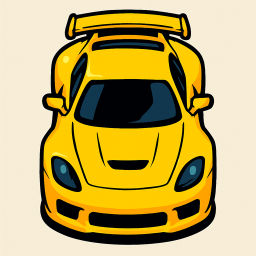 Yellow sports car arcade top view.
In-Game asset.  2d.  High contrast.  No shadows