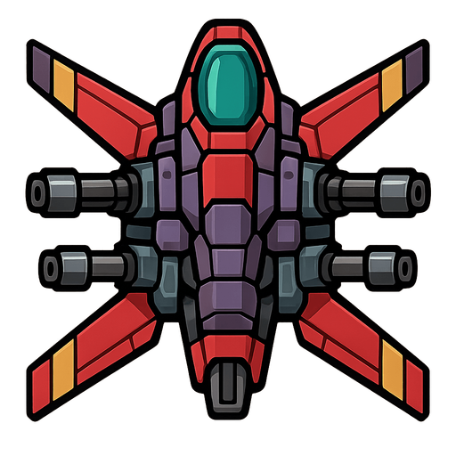 A spaceship with weapons and four wings.
Single Game Texture.  In-Game asset.  Blank background.  High contrast.  No shadows