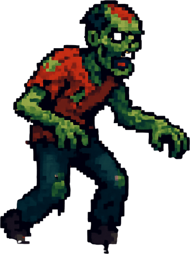 Post apocalyptic zombie pixel art less pixel.
In-Game asset.  2d.  High contrast.  No shadows
