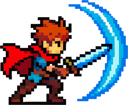 2d hero swordsman pixel sprite. sending shockwaves.
In-Game asset.  2d.  High contrast.  No shadows
