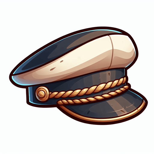 A captain’s hat. Side profile. Cartoon.
Single Game Texture.  In-Game asset.  2d.  Blank background.  High contrast.  No shadows