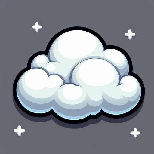 White fluffy cloud. Cartoon style..
Single Game Texture.  In-Game asset.  2d.  Blank background.  High contrast.  No shadows