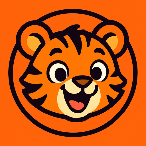 An orange bubble with a cheerful tiger cub face, bold lines and playful expression, cartoon style.
In-Game asset.  2d.  High contrast.  No shadows