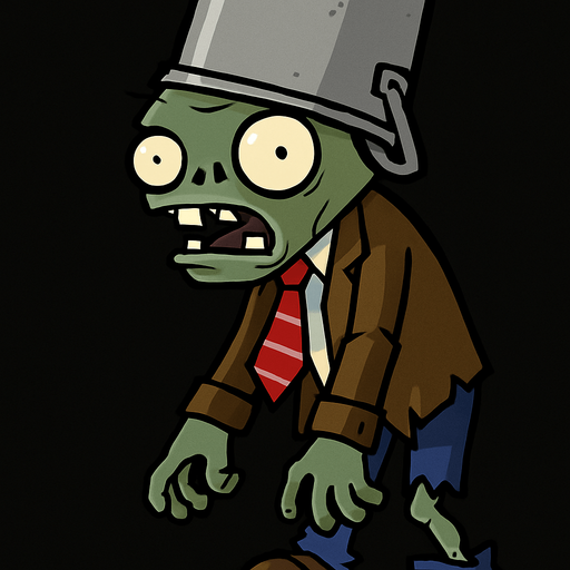 PLANT VS ZOMBİ DEKİ KAFASINDA TENEKE OLAN ZOMBİ.
In-Game asset.  2d.  High contrast.  No shadows