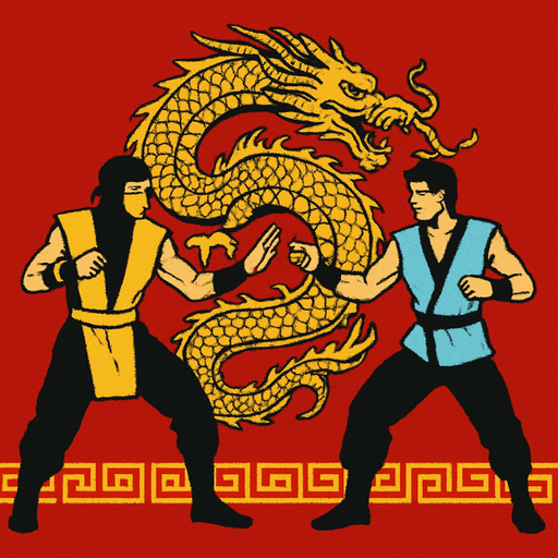 Çin temalı ejderhalı bir arka plan moral kombat benzeri resim olsun.
In-Game asset.  2d.  High contrast.  No shadows