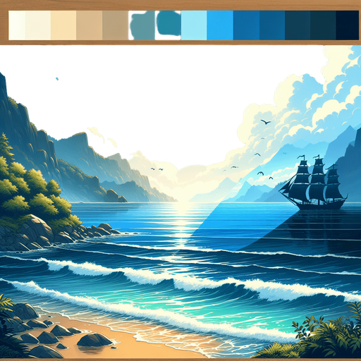 sea and sky
Single Game Texture.  In-Game asset.  2d.  Blank background.  High contrast.  No shadows