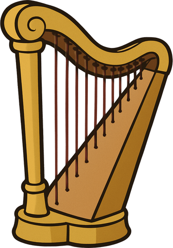 Harp in professor Layton game style.
In-Game asset.  2d.  High contrast.  No shadows