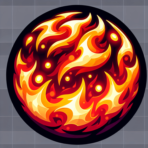 ball of fire sprite art
Single Game Texture. In-Game asset. 2d. Blank background. High contrast. No shadows.