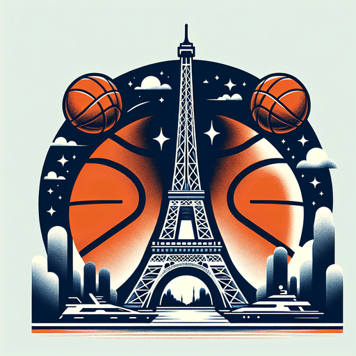 Paris.
Paris basketball backgroung. Eiffel Tower. Eurosport logo.
Single Game Texture. In-Game asset. 2d. Blank background. High contrast. No shadows.