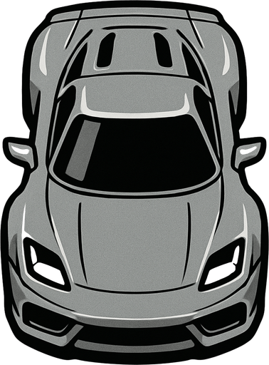 Grey sports car arcade top view.
In-Game asset.  2d.  High contrast.  No shadows