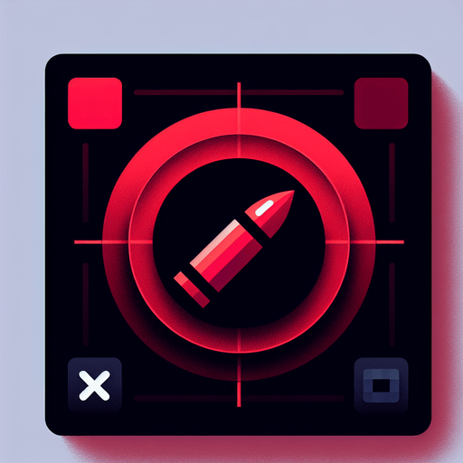 red  circle with black background and bullet on middle next to x2 symbol.
Single Game Texture. In-Game asset. 2d. Blank background. High contrast. No shadows.