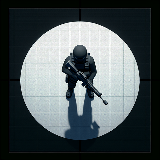 Soldier with gun seen from above.
Single Game Texture. In-Game asset. 2d. Blank background. High contrast. No shadows.