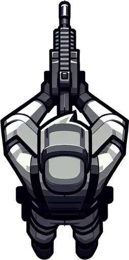 hero with a gun, shoots forward, top view, topdown.
Single Game Texture. In-Game asset. 2d.TopDown. Blank background. High contrast. No shadows.