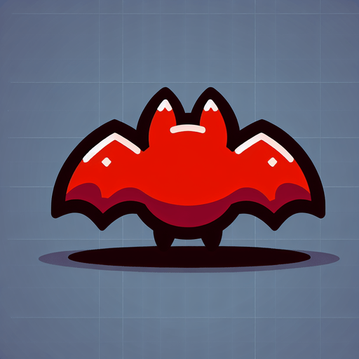 red bat.
Single Game Texture. In-Game asset. 2d. Blank background. High contrast. No shadows.