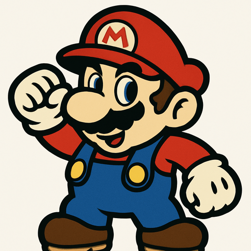 MARİO.
In-Game asset.  2d.  High contrast.  No shadows