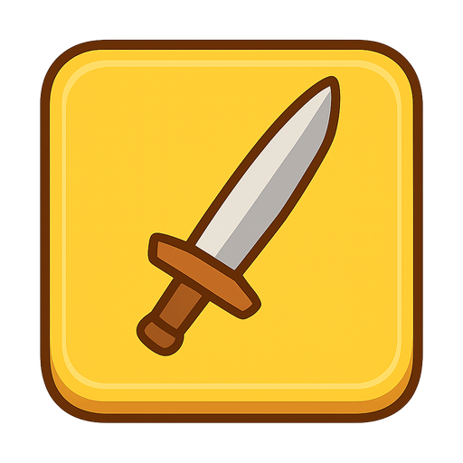 a sword on a yellow button. No background. Transparent background. Blank background. No shadows. 2d. In-Game asset. flat