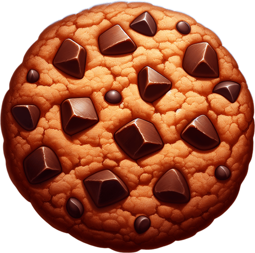 A chocolate chip cookie.
Single Game Texture.  In-Game asset.  2d.  Blank background.  High contrast.  No shadows