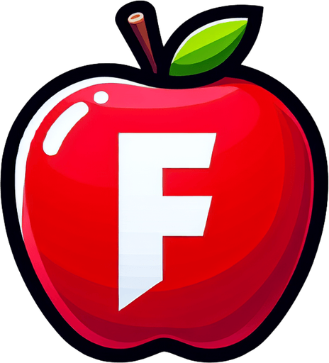 a white "F" on a red apple..
Single Game Texture. In-Game asset. 2d. Blank background. High contrast. No shadows.