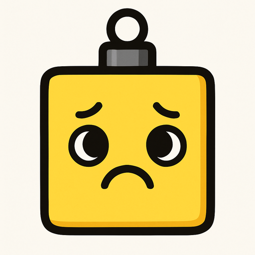 a sad Perfectly square yellow Christmas decoration. Cartoon style. Cute art style. Simple vector style..
In-Game asset.  2d.  High contrast. no sadows