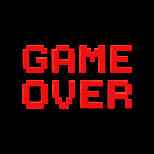 Fondo negro con un texto rojo pixelart bonito que ponga "GAME OVER".
In-Game asset.  2d.  High contrast. cute