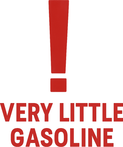 Altinda arka plansiz "very little gasoline" yazan kirmizi ünlem isareti. No background. Transparent background. Blank background. No shadows. 2d. In-Game asset. flat