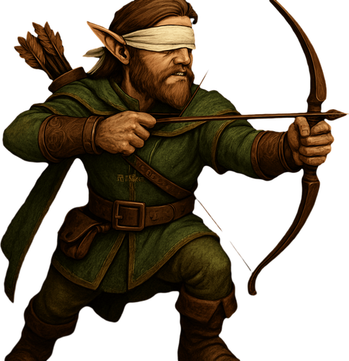 Daha ayrıntılı olsun kıyafeti elf okçu olsun ve kör olduğu için gözlerini bağlanmış olsun