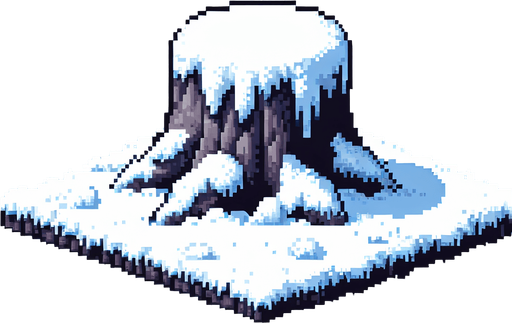 pixel art of a tree stump covered in snow. Single Game Texture. In-Game asset. 2d. Blank background. High contrast. No shadows.