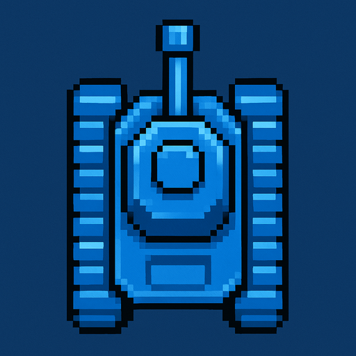 bird's eye view of a blue tank in old game style. from above.
In-Game asset.  2d.  High contrast.  No shadows