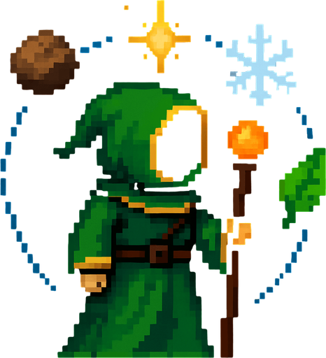 Same wizard but looking left and with other elements and in a green cloak