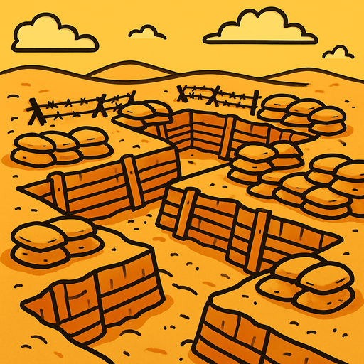 the battlefield should only have trenches and such in the desert, it should be cartoonish..
In-Game asset.  2d.  High contrast.  No shadows