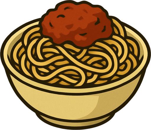 Bowl of spaghetti in professor Layton game style artwork.
In-Game asset.  2d.  High contrast.  No shadows
