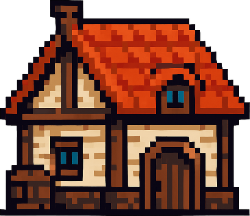 Viliger house pixel art.
In-Game asset.  2d.  High contrast.  No shadows