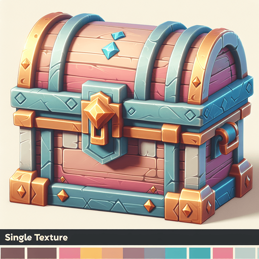 сундук с сокровищами с видом спереди, постэльные цвета.
Single Game Texture.  In-Game asset.  2d.  Blank background.  High contrast.  No shadows