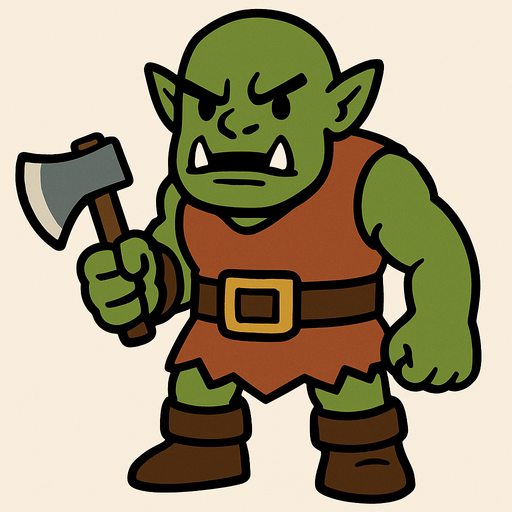 Orc holding a small axe.
In-Game asset.  2d.  High contrast.  No shadows