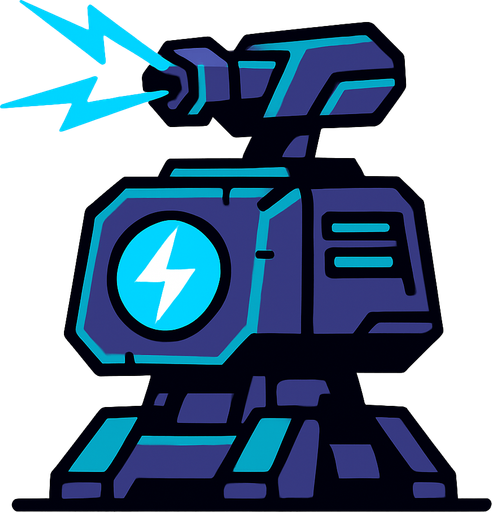 Torreta futurista electrica.
In-Game asset.  2d.  High contrast.  No shadows