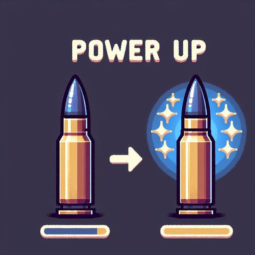 Power up bullet.
Single Game Texture.  In-Game asset.  2d.  Blank background.  High contrast.  No shadows